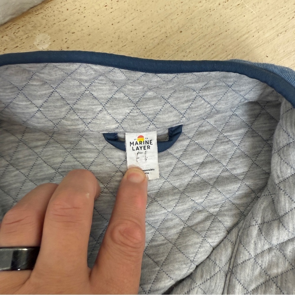 MARINE LAYER MENS 
Corbet Reversible Quilted Pullover | Small | Blue | Grey - Picture 7 of 8